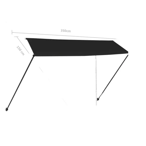 Feltekerhető antracitszürke napellenző LED-del 350 x 150 cm