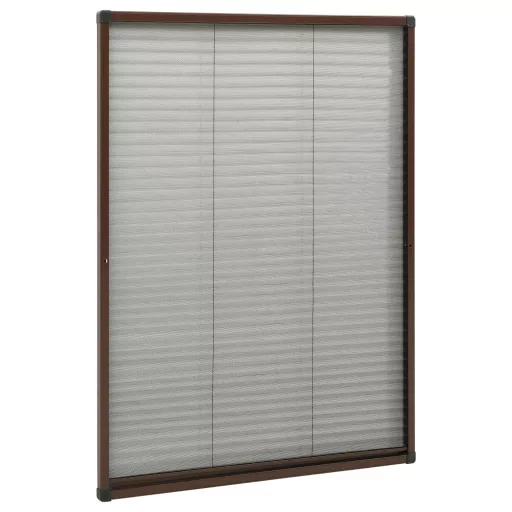 Barna alumínium pliszé ablakszúnyogháló 80 x 120 cm