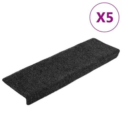 5 db öntapadós lépcsőszőnyeg, sötétszürke, téglalap alakú széllel, 65 x 21 x 4 cm