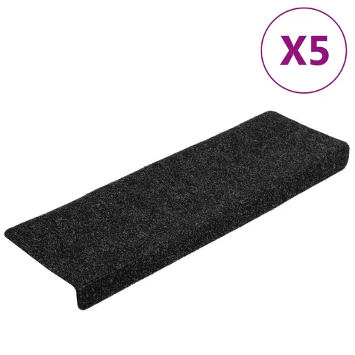 5 db öntapadós lépcsőszőnyeg, 65 x 21 x 4 cm, fekete, téglalap alakú széllel