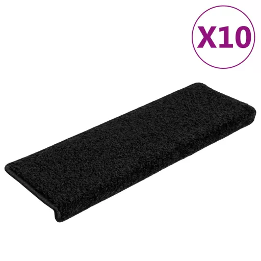 10 db fekete lépcsőszőnyeg, téglalap alakú széllel, 65 x 21 x 4 cm