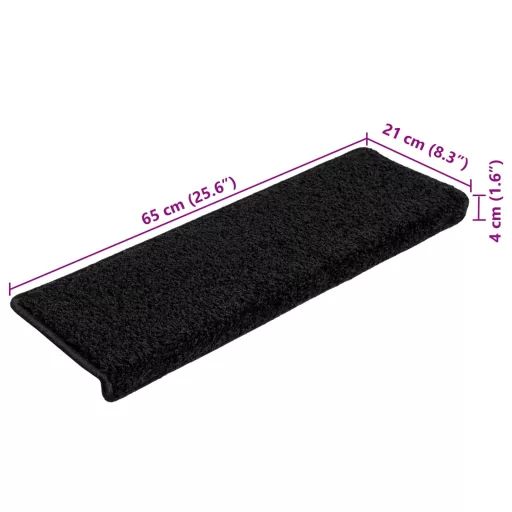 10 db fekete lépcsőszőnyeg, téglalap alakú széllel, 65 x 21 x 4 cm