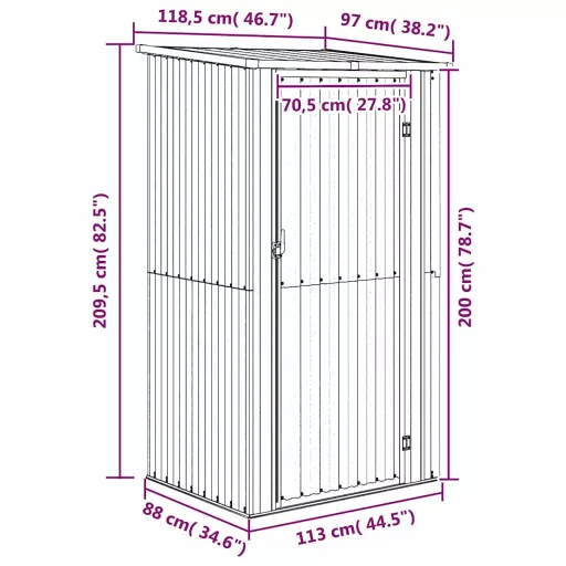 Zöld kerti fészer horganyzott acélból 118,5 x 97 x 209,5 cm