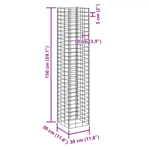 3 db vas gabion magaságyás 30 x 30 x 150 cm