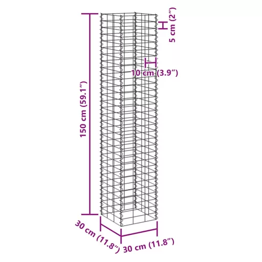 4 db vas gabion magaságyás 30 x 30 x 50 / 100 / 150 / 200 cm