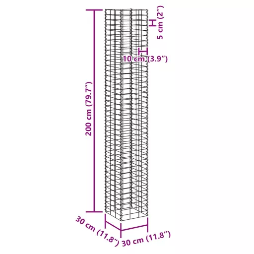 4 db vas gabion magaságyás 30 x 30 x 50 / 100 / 150 / 200 cm