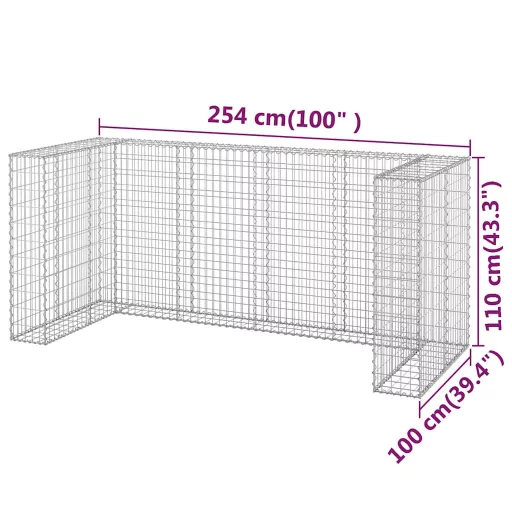 Horganyzott acél gabionfal szemeteskukákhoz 254 x 100 x 110 cm