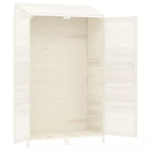 Fehér tömör fenyőfa kerti fészer 102x52x174,5 cm