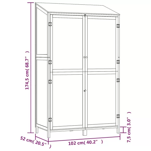 Antracit tömör fenyőfa kerti fészer 102x52x174,5 cm