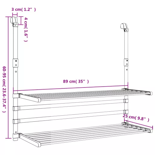 Alumínium erkély ruhaszárító 89 x 25 x (60-95) cm