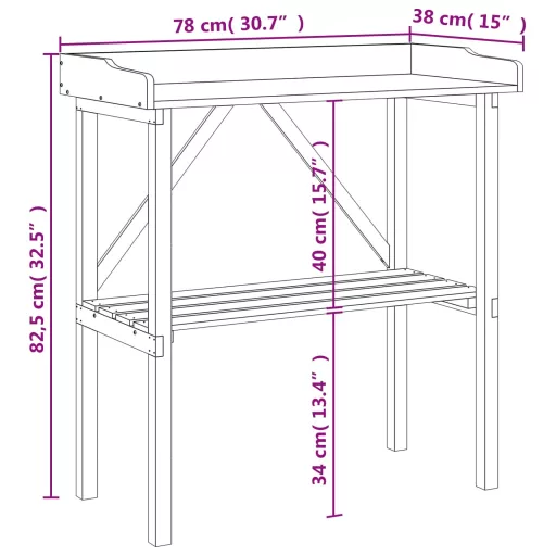 Barna tömör fenyőfa növénytartó asztal polccal 78x38x82,5 cm