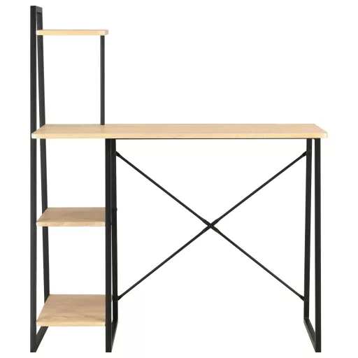 Fekete és tölgyszínű íróasztal polcrendszerrel 102x50x117 cm