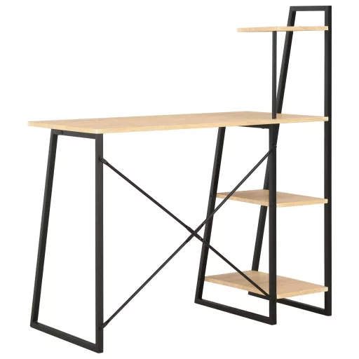 Fekete és tölgyszínű íróasztal polcrendszerrel 102x50x117 cm