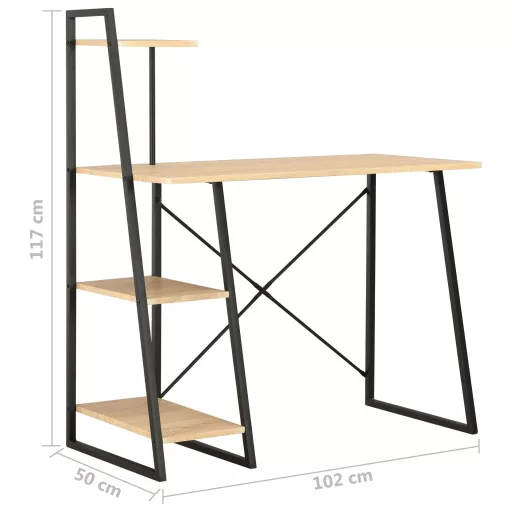 Fekete és tölgyszínű íróasztal polcrendszerrel 102x50x117 cm