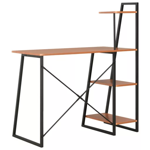 Fekete és barna íróasztal polcrendszerrel 102 x 50 x 117 cm