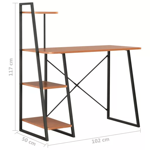 Fekete és barna íróasztal polcrendszerrel 102 x 50 x 117 cm