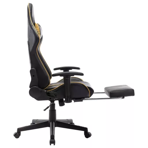 Fekete és aranyszínű műbőr gamer szék lábtámasszal