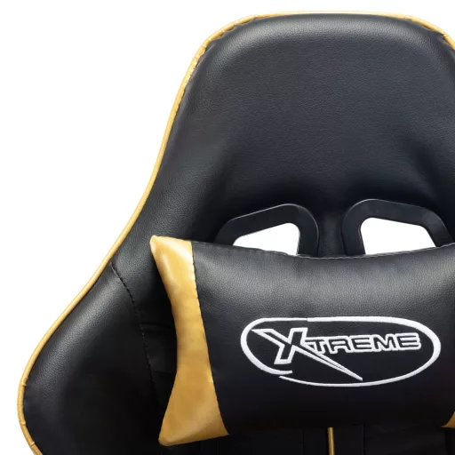 Fekete és aranyszínű műbőr gamer szék lábtámasszal