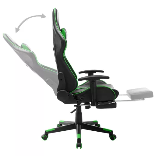 Fekete és zöld műbőr gamer szék lábtámasszal