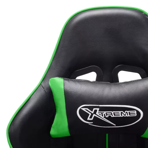 Fekete és zöld műbőr gamer szék lábtámasszal