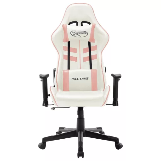 Fehér és rózsaszín műbőr gamer szék