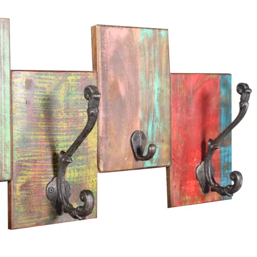Tömör újrahasznosított fa fogas 7 kampóval