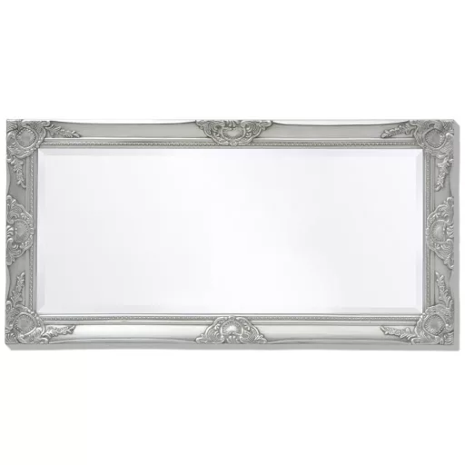 Ezüstszínű barokk stílusú fali tükör 100 x 50 cm