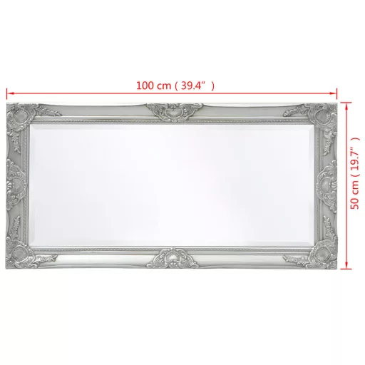 Ezüstszínű barokk stílusú fali tükör 100 x 50 cm