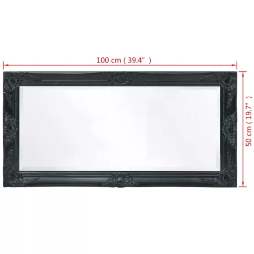 100x50 cm fekete barokk stílusú fali tükör