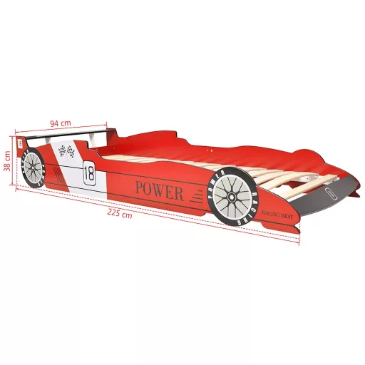 Piros versenyautó alakú LED-es gyerekágy 90 x 200 cm