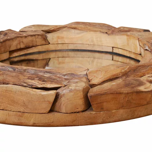 Dekoratív és kerek tükör tíkfából 80 cm