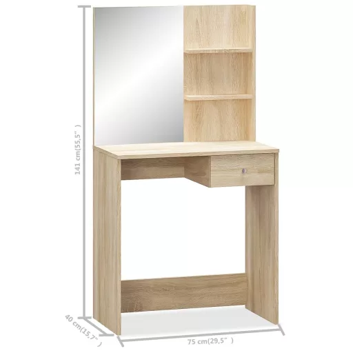Tölgyfa színű faforgácslap öltözőasztal 75 x 40 x 141 cm