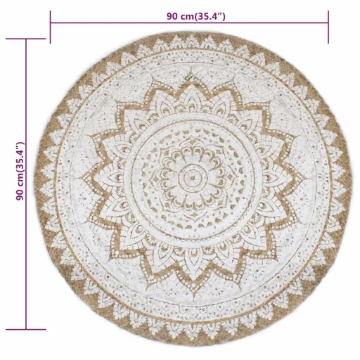 Kör alakú, fonott juta szőnyeg nyomott mintával 90 cm