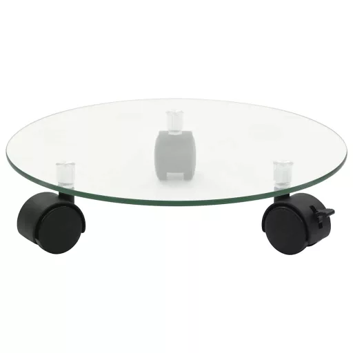 2 db kerek görgős virágalátét edzett üvegből, 28 cm átmérőjű