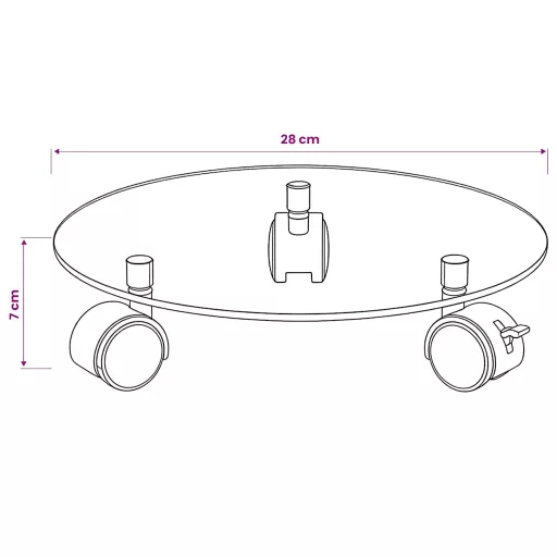 2 db kerek görgős virágalátét edzett üvegből, 28 cm átmérőjű