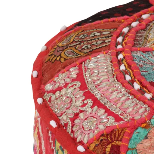 Kézzel készült kerek piros pamut patchwork puff 40 x 20 cm