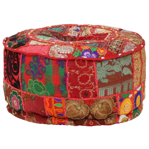 Kézzel készült kerek piros pamut patchwork puff 40 x 20 cm