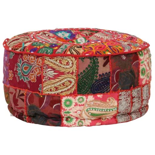 Kézzel készült kerek piros pamut patchwork puff 40 x 20 cm