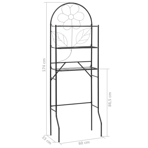 Fekete WC feletti tárolóállvány 60 x 33 x 174 cm