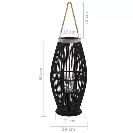 Fekete bambusz függő gyertyatartó lámpás, 60 cm