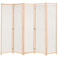 Krémszínű 5-paneles szövetparaván 200 x 170 x 4 cm