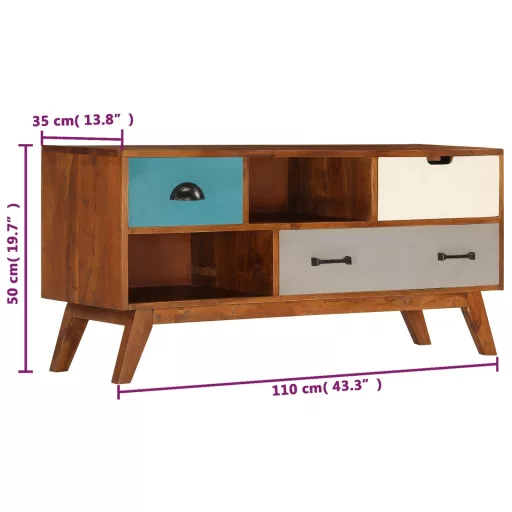 3 fiókos tömör akácfa TV-szekrény 110 x 35 x 50 cm