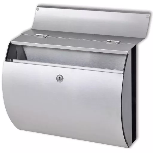 Rozsdamentes acél postaláda állványon