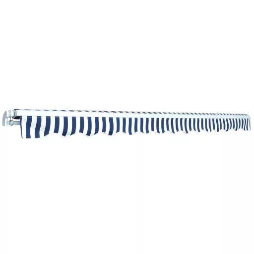 Kézi működtetésű összecsukható napellenző, kék-fehér, 450 cm