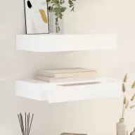 2 db fehér lebegő fali polc fiókkal 48 cm