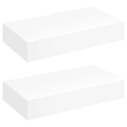 2 db fehér lebegő fali polc fiókkal 48 cm