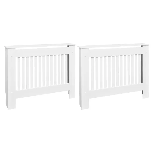 2 db fehér szerelt fa radiátorburkolat 112 cm