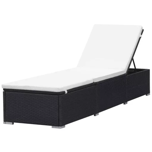 2 db fekete polyrattan napozóágy párnával