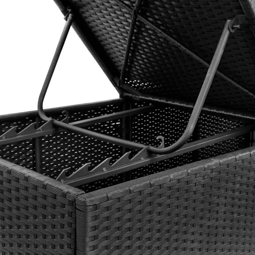 2 db fekete polyrattan napozóágy párnával