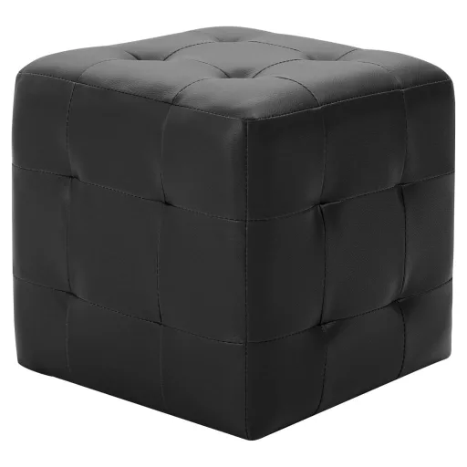 2 db fekete műbőr puff 30 x 30 x 30 cm